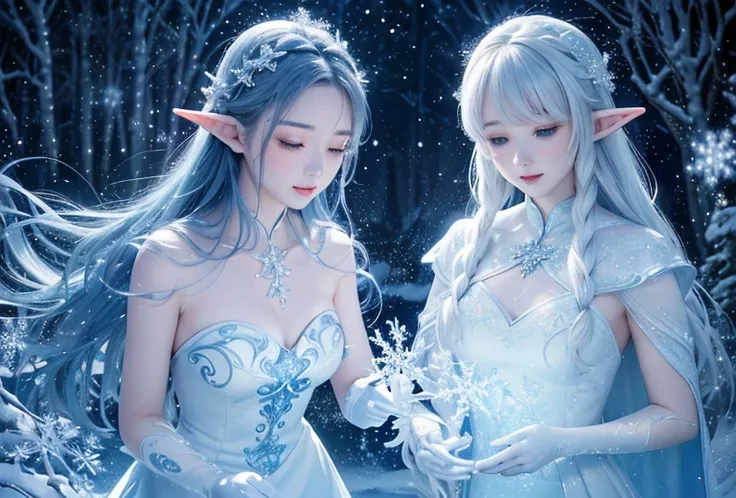 (best picture quality，4k，8k，hd，masterpiece：1.2），super delicaifelike，realistic，照片lifelike：1. 37），blue and white，water sprites，sno...