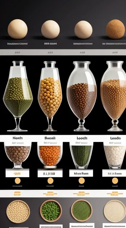 Size Comparison: An infographic comparing the size of the head to the rest of the body with atom-sized lentils. 8 K hyperrealistick sinematick