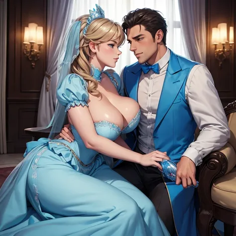 Handsome Man Touches Cinderella&#39;s Soft Tits, Cinderella in front of a man, foreplay before sex, a man paws and squeezes cinderella&#39;s breasts, passion 