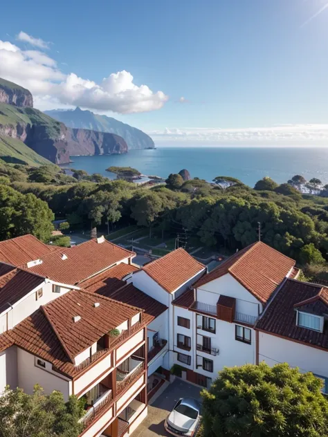 Panoramic view from apartment window,varanda, janela de madeira , imagem 4k, paredes bege.