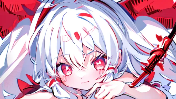 1 girl ,alone,Big head,Hakurei Reimu，Milky white liquid ejaculated，Bloodshot eyes，There  a knife in hand，Kneel down，laughing out loud，There  blood flowing out from the corpse around you，There  blood on the mouth，blood spatter，maniac，Blood-colored pupils wi...