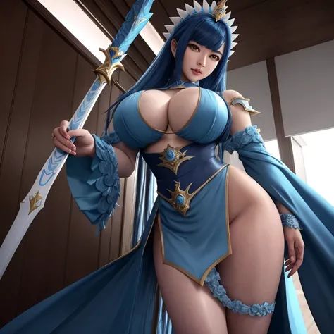 um close up de uma mulher com uma espada em um jogo,  Arte de mobile legends inicial, Karina mobile legends, arte inicial, azar arcano, Karina de mobile legends, Karina, elfa, cabelo azul, roupa roxa e escuro.