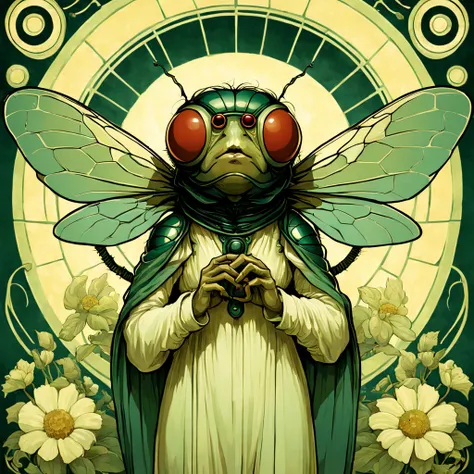 Enter: The Fly, in alphones mucha art style