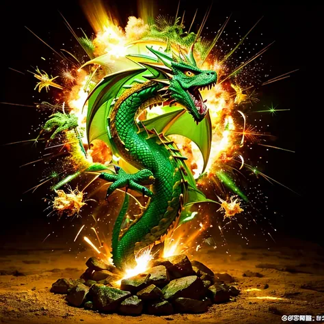 dragon　Powerful　powerful　Yellow and green　Money Luck Explosion