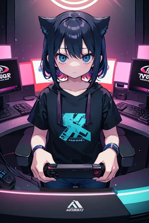 teenager, 8k, very cute, gamer, grabbing a console