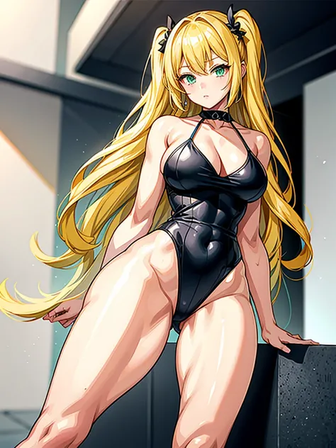 （（（masterpiece、Highest image quality、highest quality、highly detailed unity 8ｋwallpaper）））、（（Illustration of one girl））、（（（beautiful girl）））、（（blonde、two side up、sidelocks：1.6、green eyes））、（（（tall：1.4、stocky build：1.6, thickset physique：1.7, muscular legs, ...