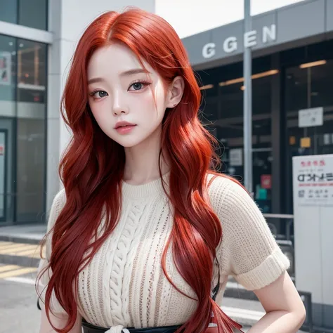 1 25 year old girl uzzlang red hair with waves who looks famous or idol who is cute korean and japanese model experience 7 years...