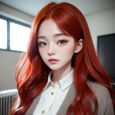 1 25 year old girl uzzlang red hair with waves who looks famous or idol who is cute korean and japanese model experience 7 years...