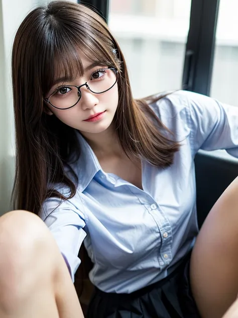 (8k, RAW photo, best quality, masterpiece, extremely detailed:1.2) (realistic, photo-realistic:1.4) sharp focus, (blurred background:1.2) bokeh (close up:1.4) soft light (from below:1.4) 
BREAK
extremely cute 1 Japanese idol, 20 years old (glasses, glasses...