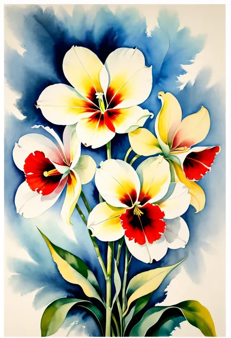 Watercolor Flowers, by Georgia OKeeffe, (best quality, masterpiece, Representative work, official art, Professional, 8k:1.3)