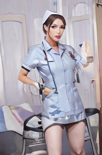 nurse uniform,hospital, latex nurse suit,nurses,busty,elbow gloves,labcoat,blondehair woman,blue eyes , gigantic boobs ,medical ...