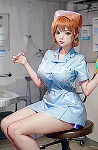 nurse uniform,hospital, latex nurse suit,nurses,busty,elbow gloves,labcoat,blondehair woman,blue eyes , gigantic boobs ,medical instruments,asian nurse,two nurses,speculum,examination room,oversize boobs, ,big ass ,strap on, lay on table ,legs spreaded,giv...