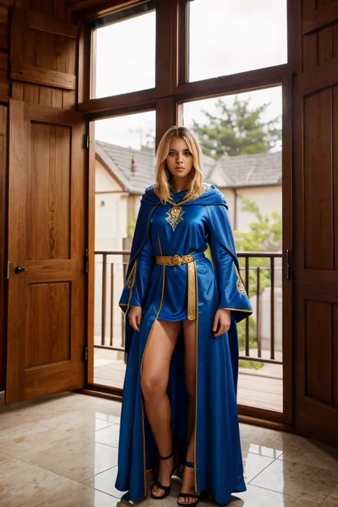 KNIGHT, FEMALE, BLOND HAIR, SHORT HAIR, BLUE ARMOR, BLUE HOOD, BLUE ROBE, MAGE
