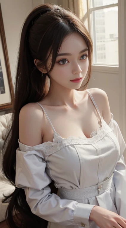 ((highest quality, 8K, masterpiece: 1.3)), 1 girl, The beauty of slim abs: 1.3, (hairstyle casual, big breasts: 1.2), dress: 1.1, super fine face, delicate eyes, double eyelid, smile, Home