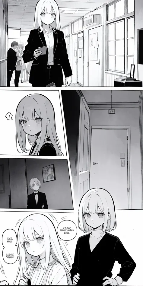 a page from a comic with a girl and a girl in the background, black and white manga page, black and white manga panel, black and white manga comic, manga page, manga panels, award winning manga style, black and white manga, manga panel, manga scans, detail...