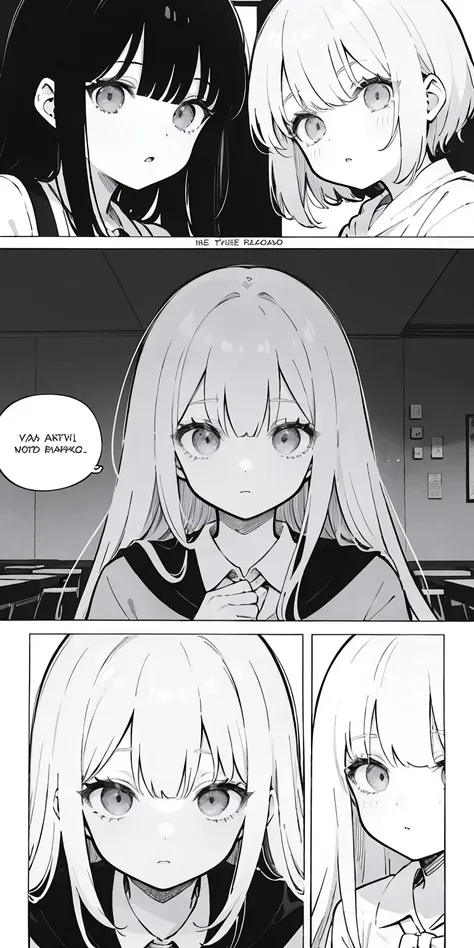 a page from a comic with a girl and a girl in the background, black and white manga page, black and white manga panel, black and white manga comic, manga page, manga panels, award winning manga style, black and white manga, manga panel, manga scans, detail...