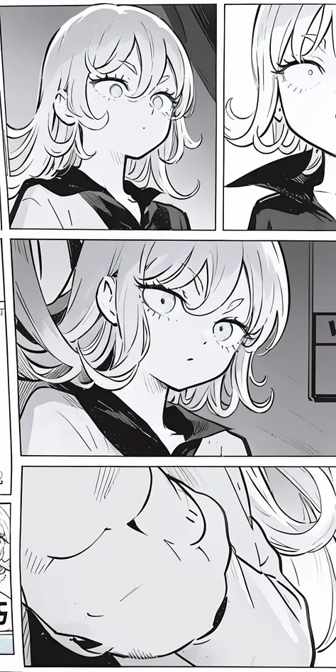 a page from a comic with a girl and a girl in the background, black and white manga page, black and white manga panel, black and...