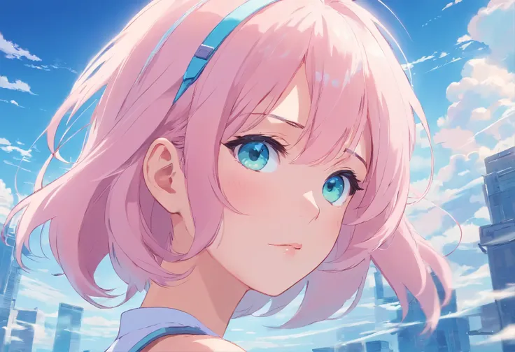 Dreamy pink white hair+Sky blue girl with cyan eyes