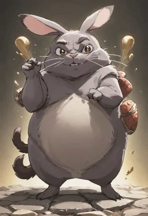 here is a small animal, standing on a stone, happy big chungus, big chungus, big chungus meme, chinchilla animal, smear, with pointed ears, Fat raccoon beetles, big chungus boss, It looks very stupid, Half a rabbit, Real life Totoro