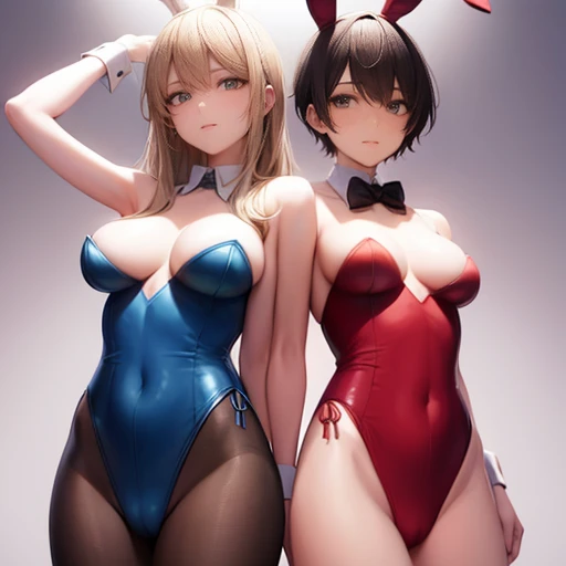 masterpiece, best quality, ultra detailed, beautiful face, beautiful skin, photorealistic, (professional lighting:1.4), 2 girls, breast press, light smile, (((on the left is small breasts girl with short black hair))), (((a little further away on the right...