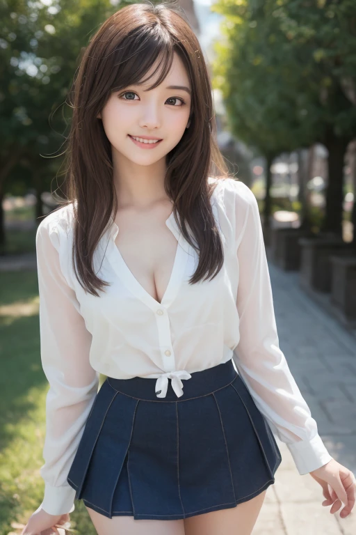 Laughter、smile、night、born、(((ultimate beauty portrait)))、((glowing skin))、1 girl、15 year old beautiful girl from Prague、bright look、((brown hair))、(cleavage)、(flare skirt:1.5)、((Big eyes that shine like jewels))、open cardigan、open your clothes、pantyhose、Gl...