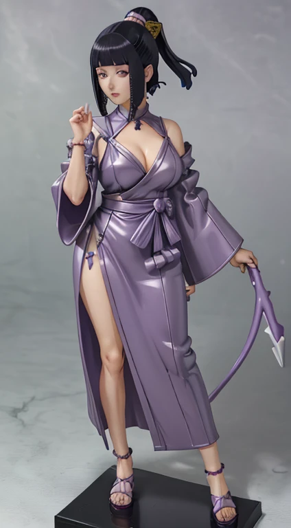 a close up of a figure in a purple outfit on a gray surface, a statue by Kentaro Miura, trending on cg society, shin hanga, anime figure, anime pvc figure, pvc figurine, anime figurine, seductive anime girl, anime action figure, misato katsuragi, juri misa...