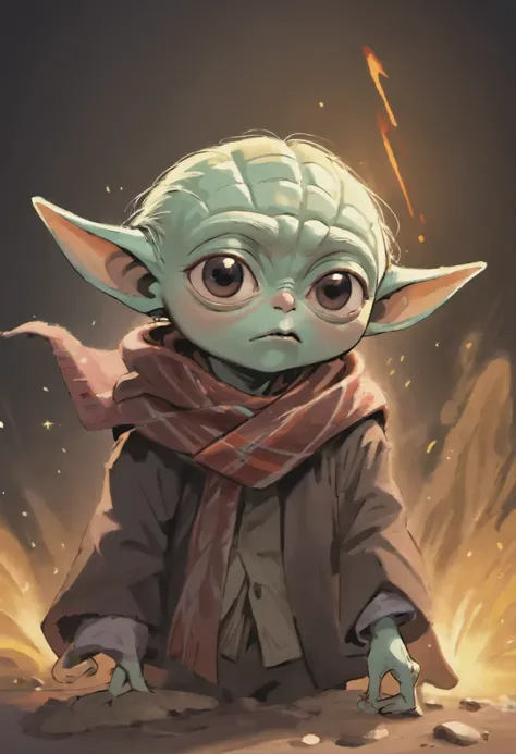 Close-up of Baby Yoda wearing a scarf., greta thunberg as Gollum, Pouting gaze :: octane number, portrait of an elf, photo of demon Gollum, Gollum, donald trump as Gollum, Portrait of a Goblin, Yoda Fantasy Art Portrait, charming digital painting, portrait...