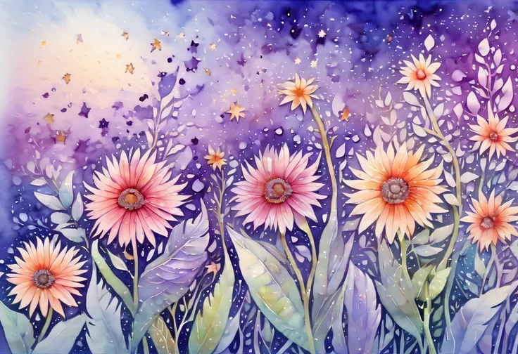 Marija. Watercolor Flowers , portraits, fantasy art, detailed features, vibrant colors, detailed  features, long flowers, subtle magical lighting, three side view, 1 side potrait,2 side close, 3 side in the batlle, photo collage, soft purple, film grain, d...