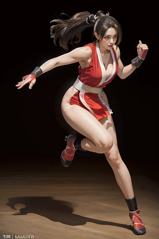 (mai shiranui:1.3), (tabi:2.0), (Full body portrait:2.0), Full body, (Realism), (masutepiece:2.0), (Best Quality), (ultra-detailliert), (8K, 4K, Convoluted), (Flat Lighting:1.2), (skinny), Prestige, Brown eyes, Long hair, brown eyes, long hair, brown hair,...