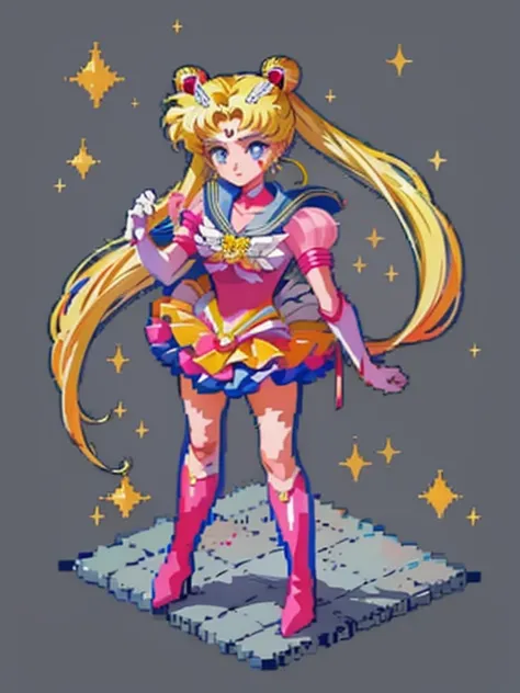 1 girl, eternal sailor moon, full body, best quality, isometric, pixel art, fighting pose