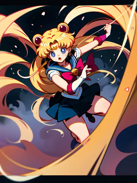 [dark background : 1 girl, sailor moon, best quality, fighting pose, impatient, worried, surprised, fear, :o, tentacles, scenery : 3]