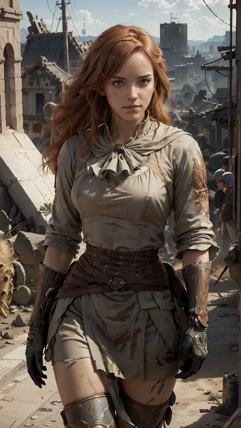 beautiful woman, orange eyes, (blush your nose), fine eyes, cinematic, paint:Greg Rutkowski, Yoji Shinkawa: 0.6 long curly orange hair, defined body, Wearing detailed Victorian-era armor (((Super strong)), masterpiece, highest quality, super detailed, grou...