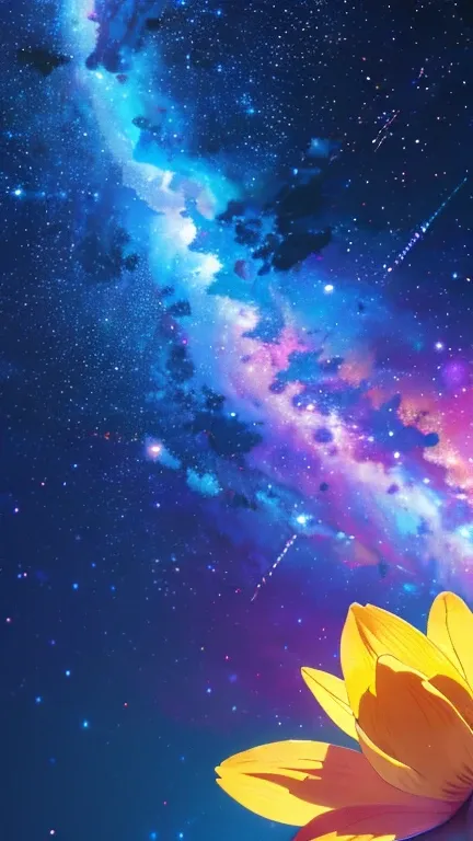 (best quality,highres:1.2),(ultra-detailed,extreme detail description),(vivid colors),(bright starry sky),(brightly glowing flowers in various colors),(CG Art),(8K resolution)