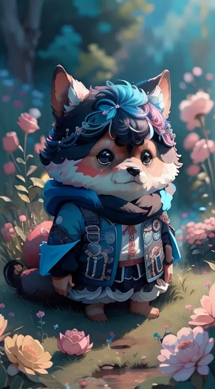 oso azul, Parado en medio de un campo de rosas, arte, Chibi,
yang08k, hermoso, vistoso,
Obras maestras, Calidad superior, Mejor calidad, Arte oficiale, hermoso and aesthetic,((8k ultra realista))