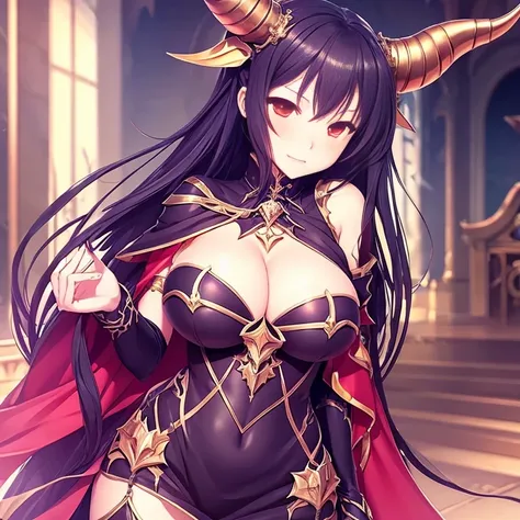 1 girl, game CG, I can see the cleavage, huge breasts, Succubus, horn, masterpiece, 4K card illustration