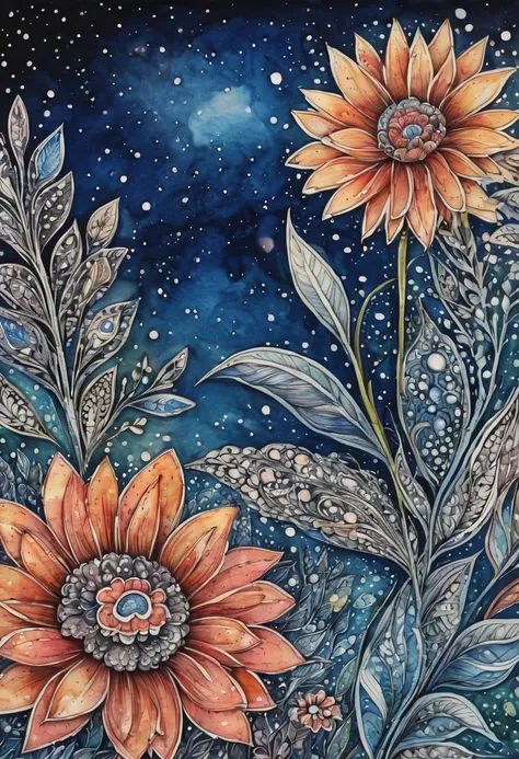 ((Zentangle Watercolor Flowers close up)). (best quality,4k,highres,masterpiece:1.2),ultra-detailed,(realistic:1.37), zentangle lines, (((These flowers can be found in a  70 different known species worldwide. In addition, they provide shelter to various ty...