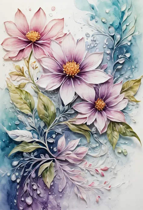 (best quality,4k,8k,highres,masterpiece:1.2),ultra-detailed,(realistic,photorealistic,photo-realistic:1.37),Zentangle Watercolor Flowers close up,tangled lines,detailed flower petals,watercolor techniques,blended colors,organic patterns,vibrant and rich co...