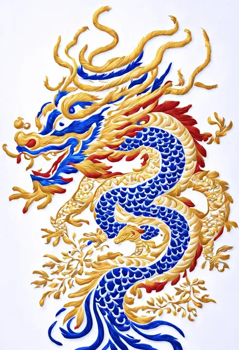 简约style，China(embroidery:2)style，Close-up of faucet on white surface, of ultra-fine, China龙, blue dragon, smooth China龙, dragon art, Portrait of Dragons, golden dragon, Dragon in the sky，Lots of white space in the screen