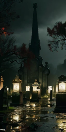 (best quality,4k,8k,highres,masterpiece:1.2), ultra-detailed, (realistic,photorealistic,photo-realistic:1.37), rainy graveyard, dark and gloomy atmosphere, dimly lit, underworld, hell, melancholy