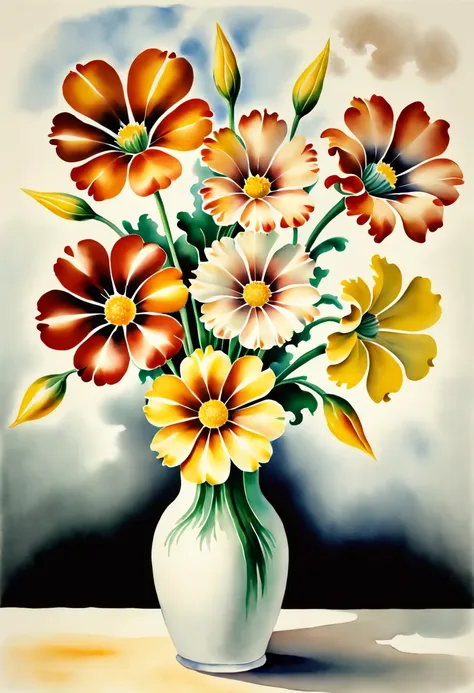 watercolor painting, family flowers, by georgia o'keeffe, best quality, masterpiece, 8k