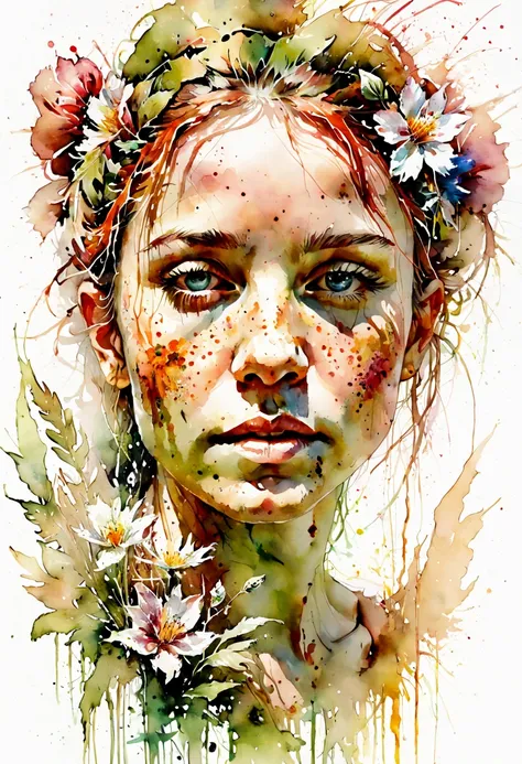 watercolor painting, flowers, outdoors, by carne griffiths, best quality, masterpiece, 8k