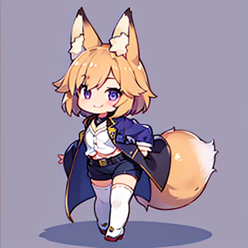 (best quality,4k,8k,highres,masterpiece:1.2),ultra-detailed,(realistic,photorealistic,photo-realistic:1.37),illustration,navy blue jacket over a white shirt,fox,golden retriever,1 girl in,a free trade zone in North Africa,Chibi,cute,small,full body,standin...