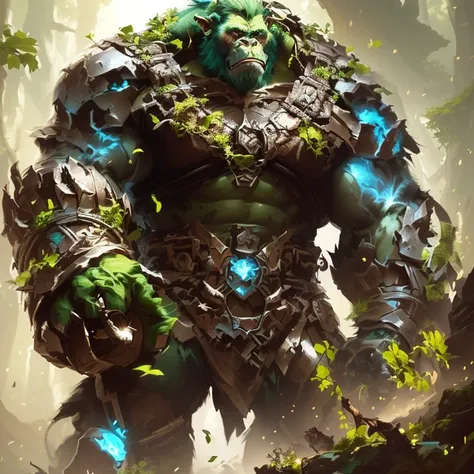 a giant gorilla standing in the middle of a forest, orc merged with vines, from warcraft, orc themed, highly detailed fantasy art, orc fused with vines, orc, as an ugly titan, wojtek fus, detailed fantasy art, orc warrior, high detailed official artwork, 4...