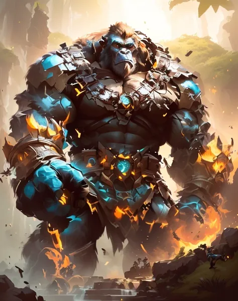 a giant gorilla standing in the middle of a forest, from warcraft, orc themed, highly detailed fantasy art, as a mighty titan, wojtek fus, detailed fantasy art, orc warrior, high detailed official artwork, 4k fantasy art, an orc, strong and imposing, high ...