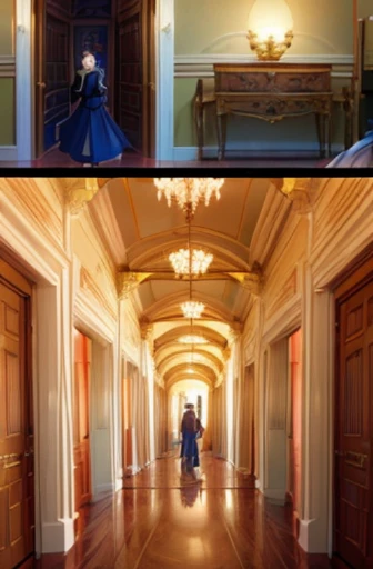 There is a woman and a man walking in the corridor, in their noble mansions, Today’s recommended anime is still, in the throne room, 《Azure route》Role, 2012年Animated screenshots, Animated screenshots, TV animation stills, anime scene, Madhouse studio anime...