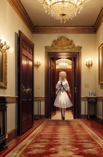 (best quality,4k,8k,highres,masterpiece:1.2),ultra-detailed,(realistic,photorealistic,photo-realistic:1.37),a woman and a man walking in a corridor,in their noble mansion,still recommended anime today,in the throne room, characters from "Azur Lane",screens...