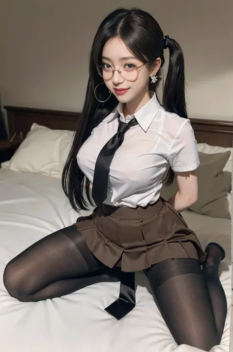 8K RAW photo, high resolution, ful body, 17 year old cool Korean, big round breasts, school uniform, tie, tie ribbon, blazer, skirt, beautiful eyes in detail, long eyelashes, beautiful double eyelids, eye shadow, slit eyes, sanpaku eyes, dark eye makeup, (...