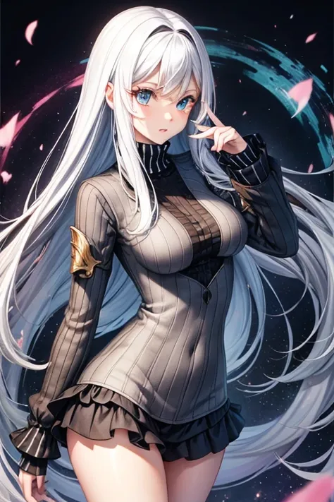 best quality, femele, White hair, heterochromia, Number on the body