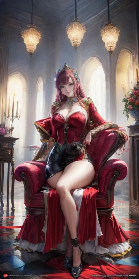 anime female character sitting on a red chair in a room, anime key visual of elegant, epic and classy portrait, detailed key anime art, highly detailed exquisite fanart, handsome anime pose, high detailed official artwork, detailed digital anime art, detai...