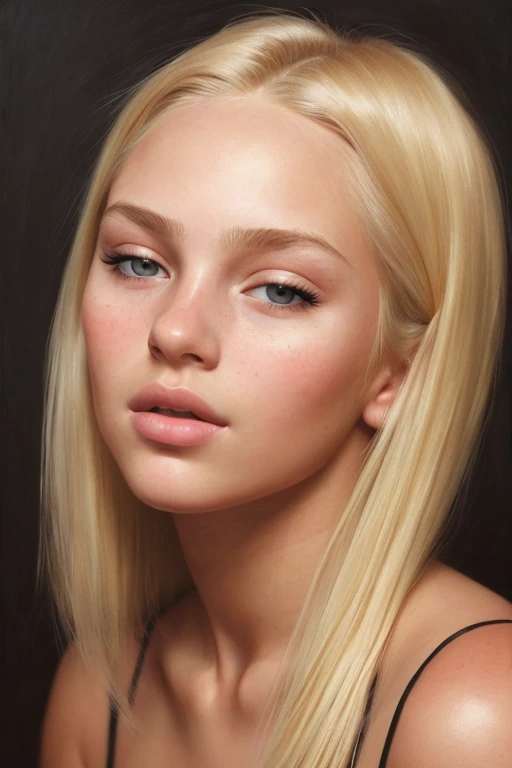 a young woman, blonde, dark theme, soothing tones, muted colors, high contrast, (natural skin texture), (hyperrealism), (hyperrealistic:1.4), (soft light, sharp)